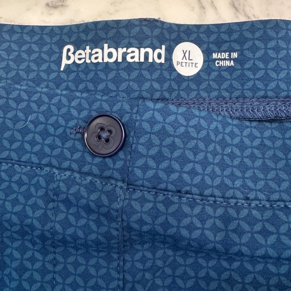 Betabrand Dress Pant Yoga Pant Straight Sz XL Petite Blue Geometric Career Comfy - Picture 5 of 9